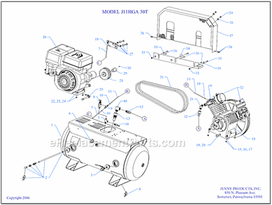 Page A Diagram and Parts List for J11HGA-30T  Jenny Compressor