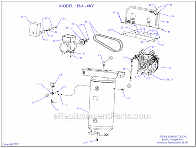 Page A Diagram and Parts List for J5A-60V  Jenny Compressor