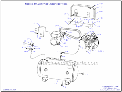 Page A Diagram and Parts List for J5A-60  Jenny Compressor