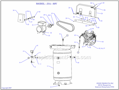 Page A Diagram and Parts List for J5A-80V  Jenny Compressor