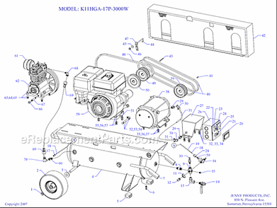 Part Location Diagram of 421-1102 Jenny Pump Assembly (complete with flywheel and filter)