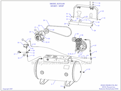 Page A Diagram and Parts List for K15A-60  Jenny Compressor