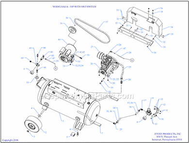 Page A Diagram and Parts List for K1A-30P-CRC-SW3  Jenny Compressor