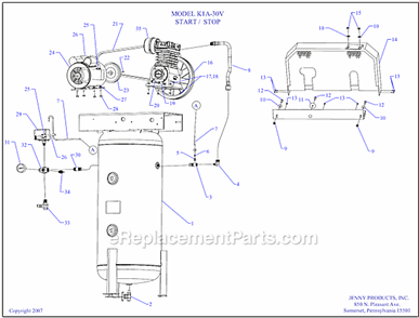 Page A Diagram and Parts List for K1A-30V  Jenny Compressor