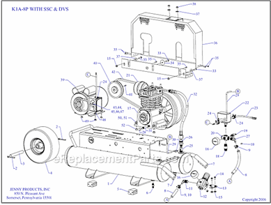 Page A Diagram and Parts List for K1A-8P-SSC-DVS  Jenny Compressor