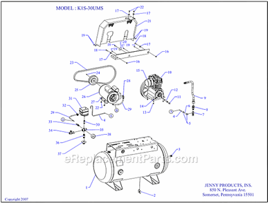 Page A Diagram and Parts List for K1S-30  Jenny Compressor