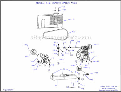 Page A Diagram and Parts List for K1S-BS ACGK Jenny Compressor