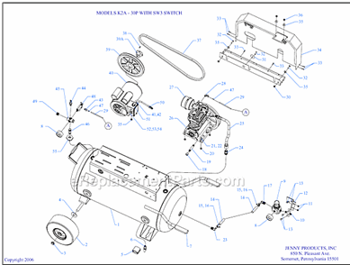 Page A Diagram and Parts List for K2A-30P-CRC-SW3  Jenny Compressor