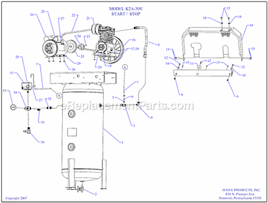 Page A Diagram and Parts List for K2A-30V  Jenny Compressor