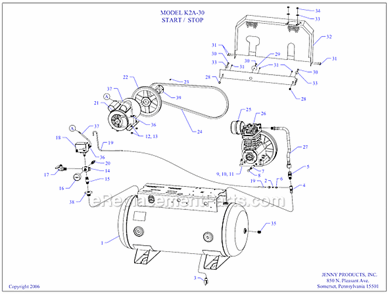 Page A Diagram and Parts List for K2A-30  Jenny Compressor