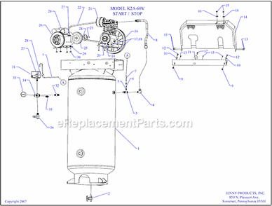 Page A Diagram and Parts List for K2A-60V  Jenny Compressor