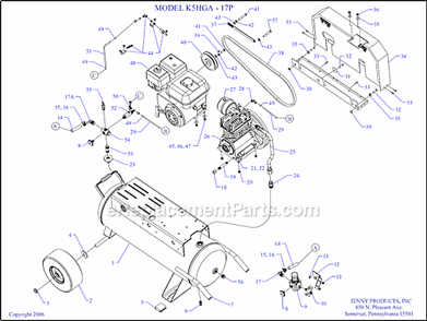 Page A Diagram and Parts List for K5HGA-17P  Jenny Compressor