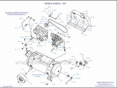Page A Diagram and Parts List for K5HGA-30P  Jenny Compressor
