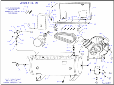 Page A Diagram and Parts List for T15B-120  Jenny Compressor