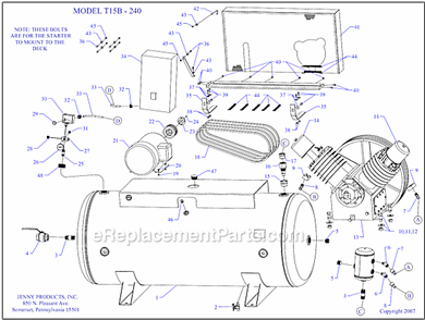 Page A Diagram and Parts List for T15B-240  Jenny Compressor