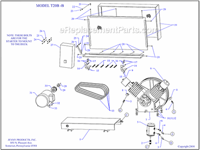 Part Location Diagram of 130-1038 Jenny Motor-20Hp