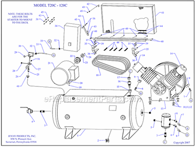 Page A Diagram and Parts List for T20C-120C  Jenny Compressor