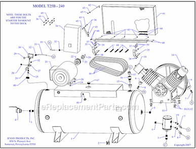 Page A Diagram and Parts List for T25B-240  Jenny Compressor