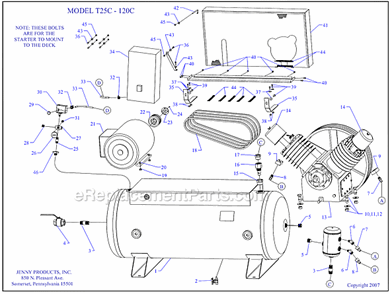 Page A Diagram and Parts List for T25C-120C  Jenny Compressor