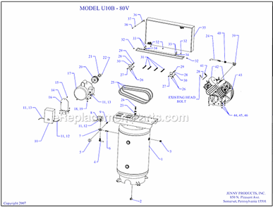 Page A Diagram and Parts List for U10B-80V  Jenny Compressor