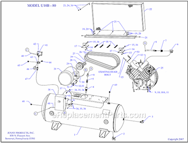Page A Diagram and Parts List for U10B-80  Jenny Compressor