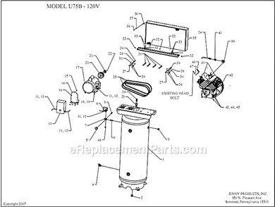 Page A Diagram and Parts List for U75B-120V  Jenny Compressor