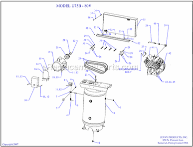 Page A Diagram and Parts List for U75B-80V  Jenny Compressor