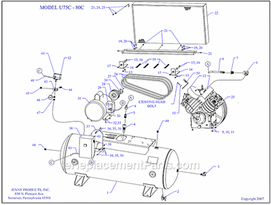 Page A Diagram and Parts List for U75C-80C  Jenny Compressor