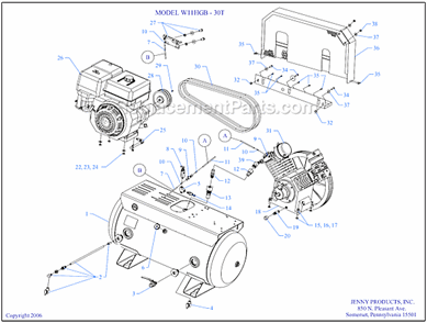 Page A Diagram and Parts List for W11HGB-30T  Jenny Compressor