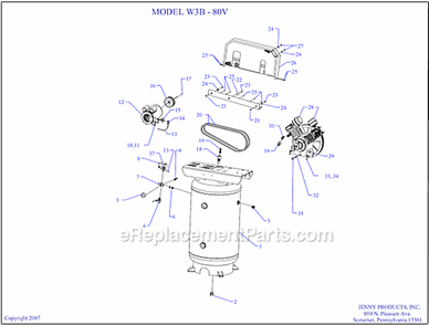 Page A Diagram and Parts List for W3B-80V  Jenny Compressor