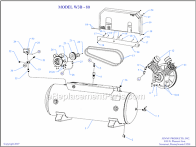 Page A Diagram and Parts List for W3B-80  Jenny Compressor