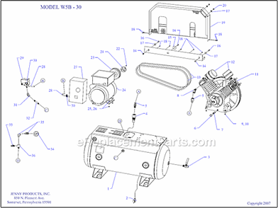 Page A Diagram and Parts List for W5B-30  Jenny Compressor
