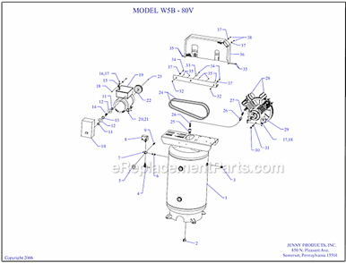 Page A Diagram and Parts List for W5B-80V  Jenny Compressor