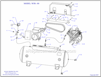 Page A Diagram and Parts List for W5B-80  Jenny Compressor