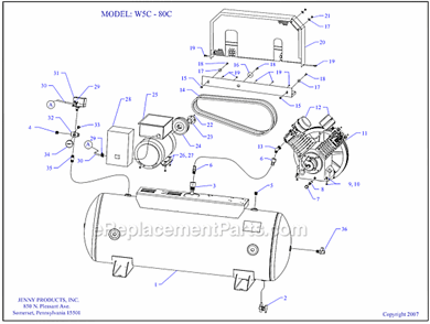 Page A Diagram and Parts List for W5C-80C  Jenny Compressor