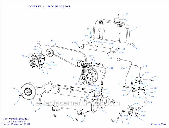 Page A Diagram and Parts List for K15A-15P-DCS-DVS  Jenny Compressor