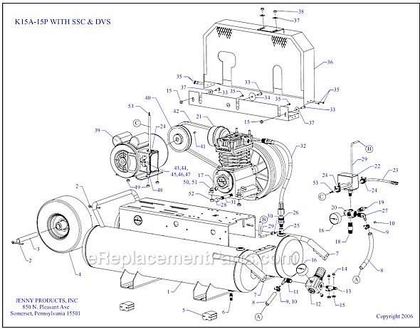 Page A Diagram and Parts List for K15A-15P-SSC-DVS  Jenny Compressor