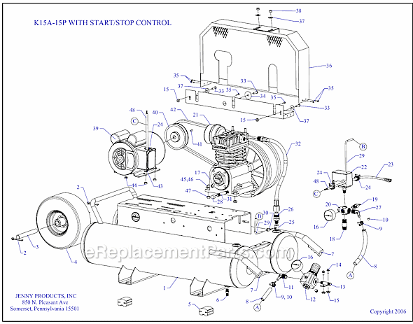 Page A Diagram and Parts List for K15A-15P-SSC  Jenny Compressor