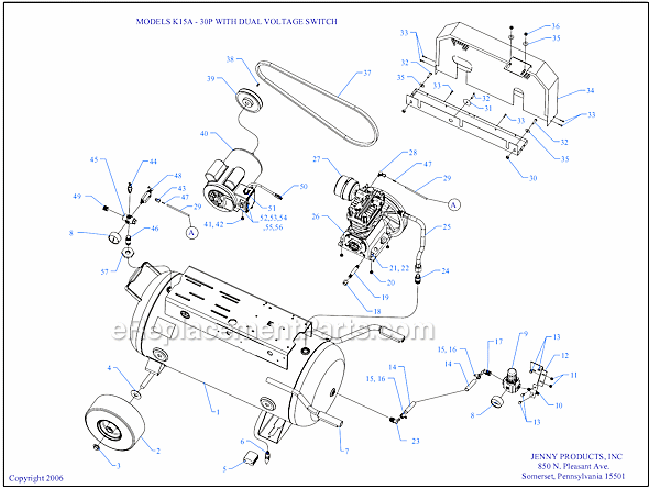 Page A Diagram and Parts List for K15A-30P-CRC-DVS  Jenny Compressor