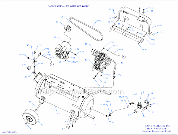 Page A Diagram and Parts List for K15A-30P-CRC-SW3  Jenny Compressor