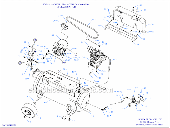 Page A Diagram and Parts List for K15A-30P-DCS-DVS  Jenny Compressor