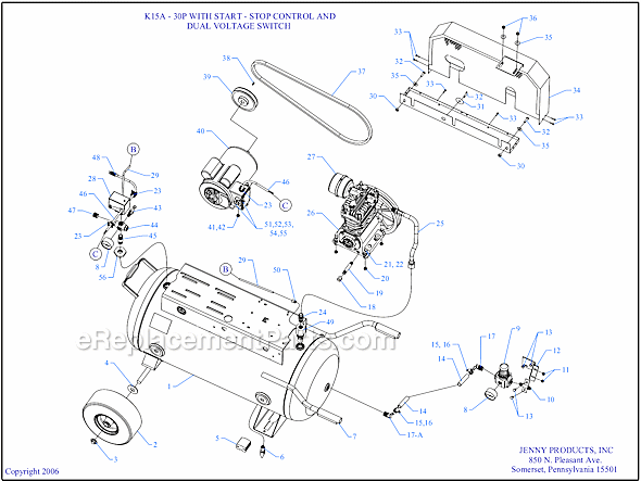 Page A Diagram and Parts List for K15A-30P-SSC-DVS  Jenny Compressor