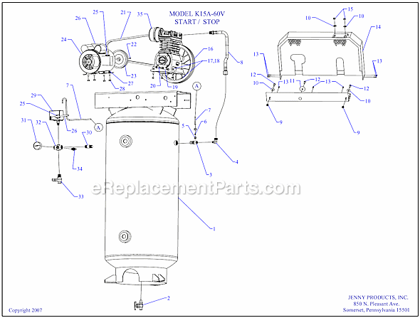 Page A Diagram and Parts List for K15A-60V  Jenny Compressor