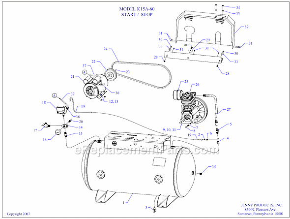 Page A Diagram and Parts List for K15A-60  Jenny Compressor