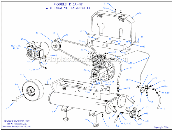 Page A Diagram and Parts List for K15A-8P-CRC-DVS  Jenny Compressor