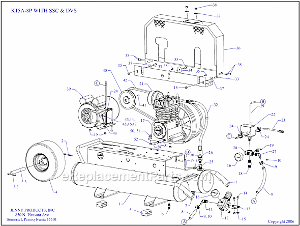 Page A Diagram and Parts List for K15A-8P-SSC-DVS  Jenny Compressor