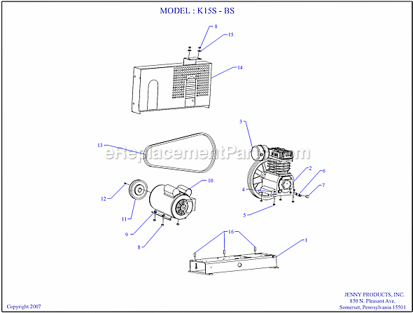 Page A Diagram and Parts List for K15S-BS  Jenny Compressor
