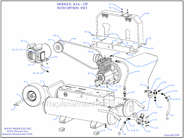 Page A Diagram and Parts List for K1A-15P-CRC-SW3  Jenny Compressor