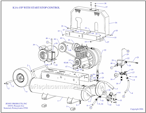 Page A Diagram and Parts List for K1A-15P-SSC  Jenny Compressor
