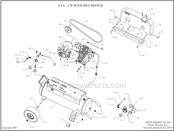 Page A Diagram and Parts List for K1A-17P-CRC-SW3  Jenny Compressor